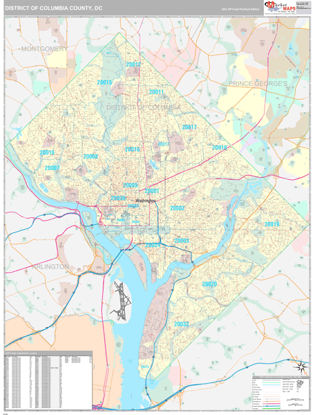 District Of Columbia County, DC Wall Map